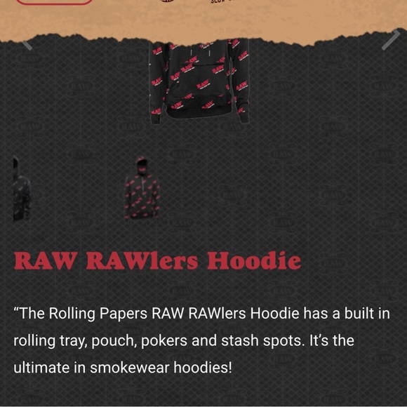 RAW  Hoodie with Rolling Tray Pocket and detachable face mask Raw Rawlers - Picture 2 of 3